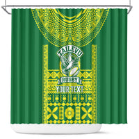 Fiji Tailevu Rugby Custom Shower Curtain Go Champions Fijian Tapa Pattern LT14 Green - Polynesian Pride