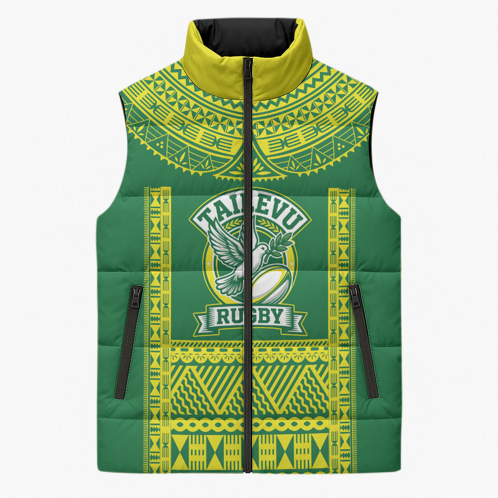 Fiji Tailevu Rugby Custom Sleeveless Puffer Jacket Go Champions Fijian Tapa Pattern LT14 Unisex Green - Polynesian Pride