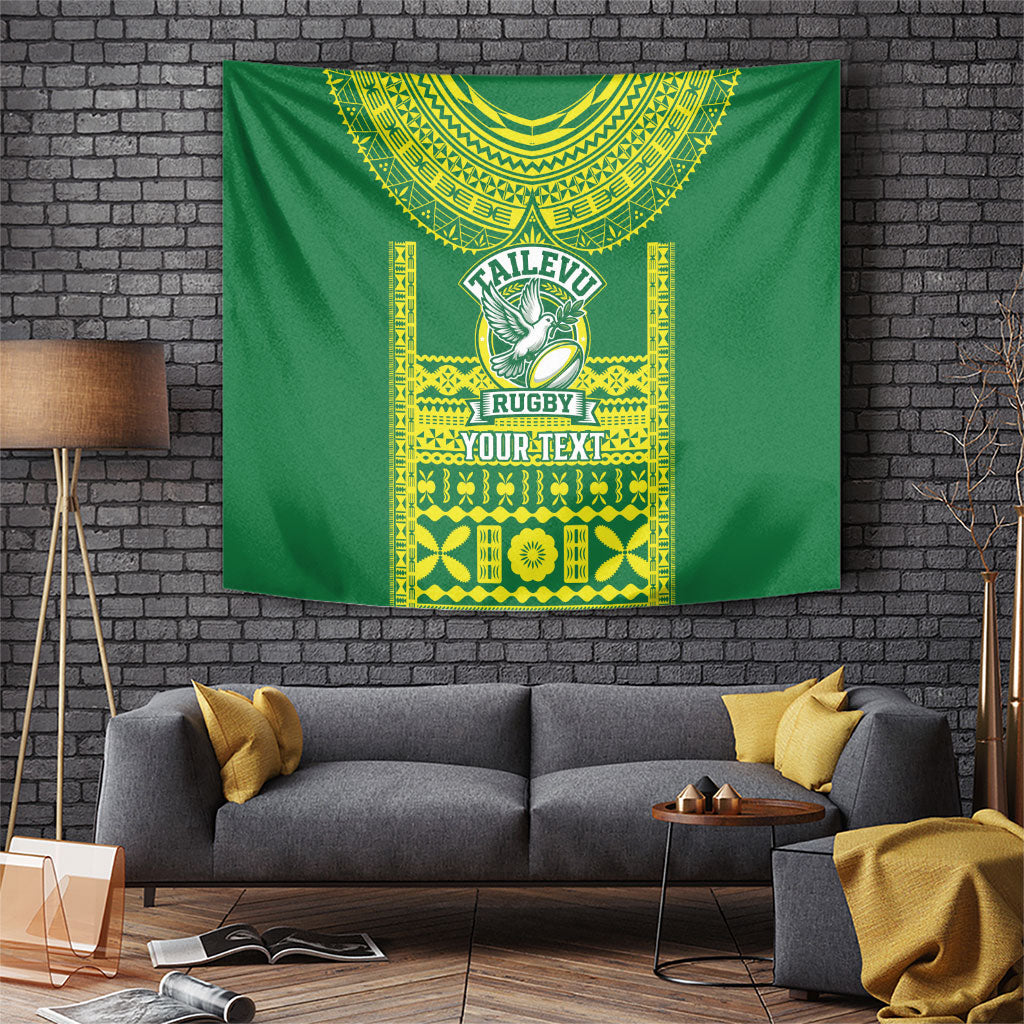 Fiji Tailevu Rugby Custom Tapestry Go Champions Fijian Tapa Pattern LT14 Green - Polynesian Pride
