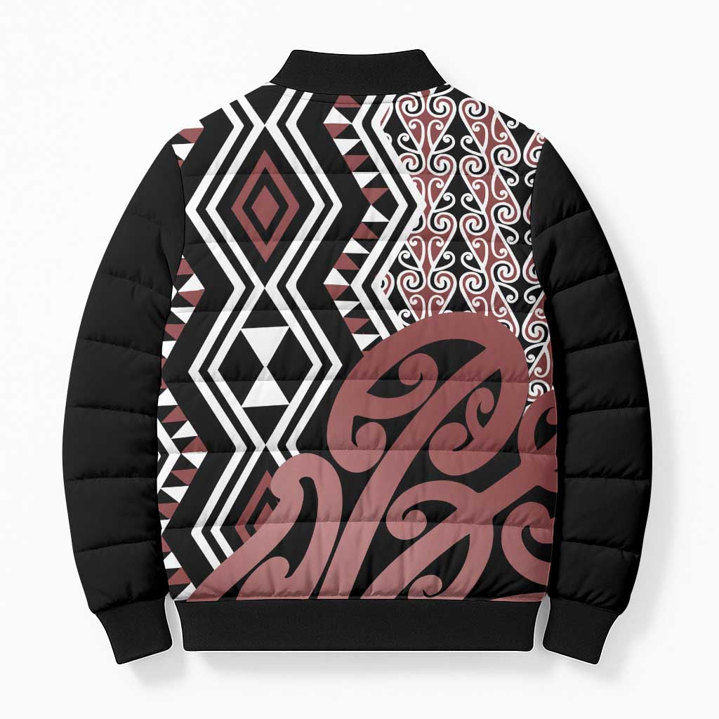 New Zealand Bomber Puffer Jacket Aotearoa Kowhaiwhai Mix Taniko Art LT14 - Polynesian Pride