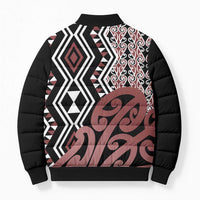 New Zealand Bomber Puffer Jacket Aotearoa Kowhaiwhai Mix Taniko Art LT14 - Polynesian Pride