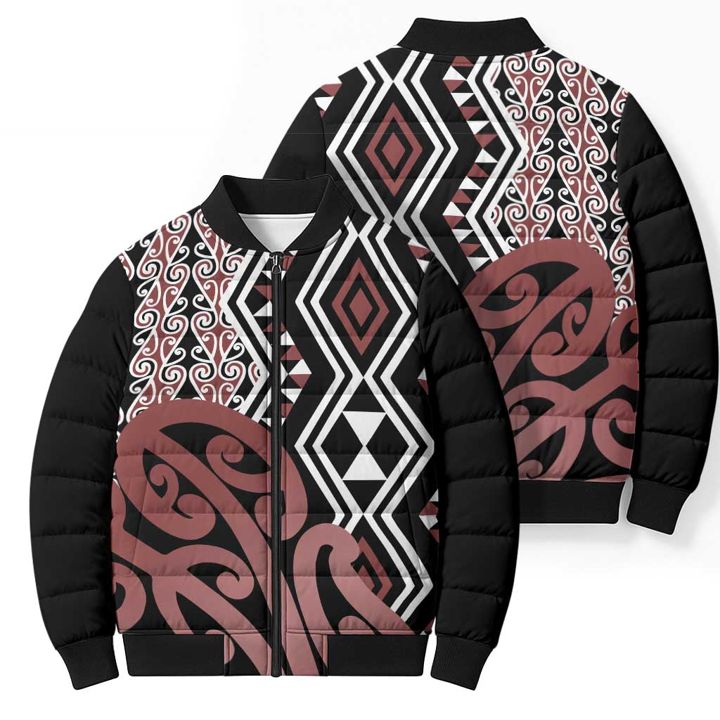 New Zealand Bomber Puffer Jacket Aotearoa Kowhaiwhai Mix Taniko Art LT14 - Polynesian Pride