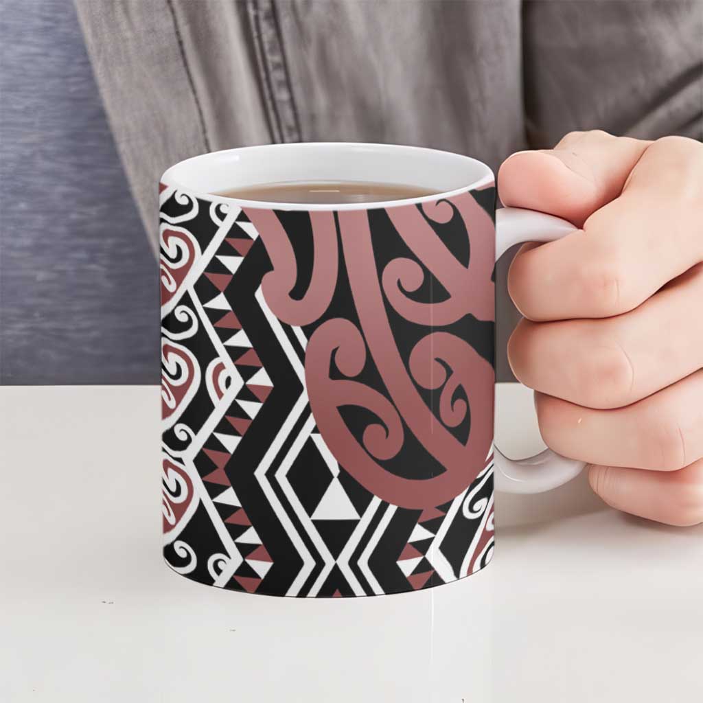 New Zealand Ceramic Mug Aotearoa Kowhaiwhai Mix Taniko Art - Polynesian Pride