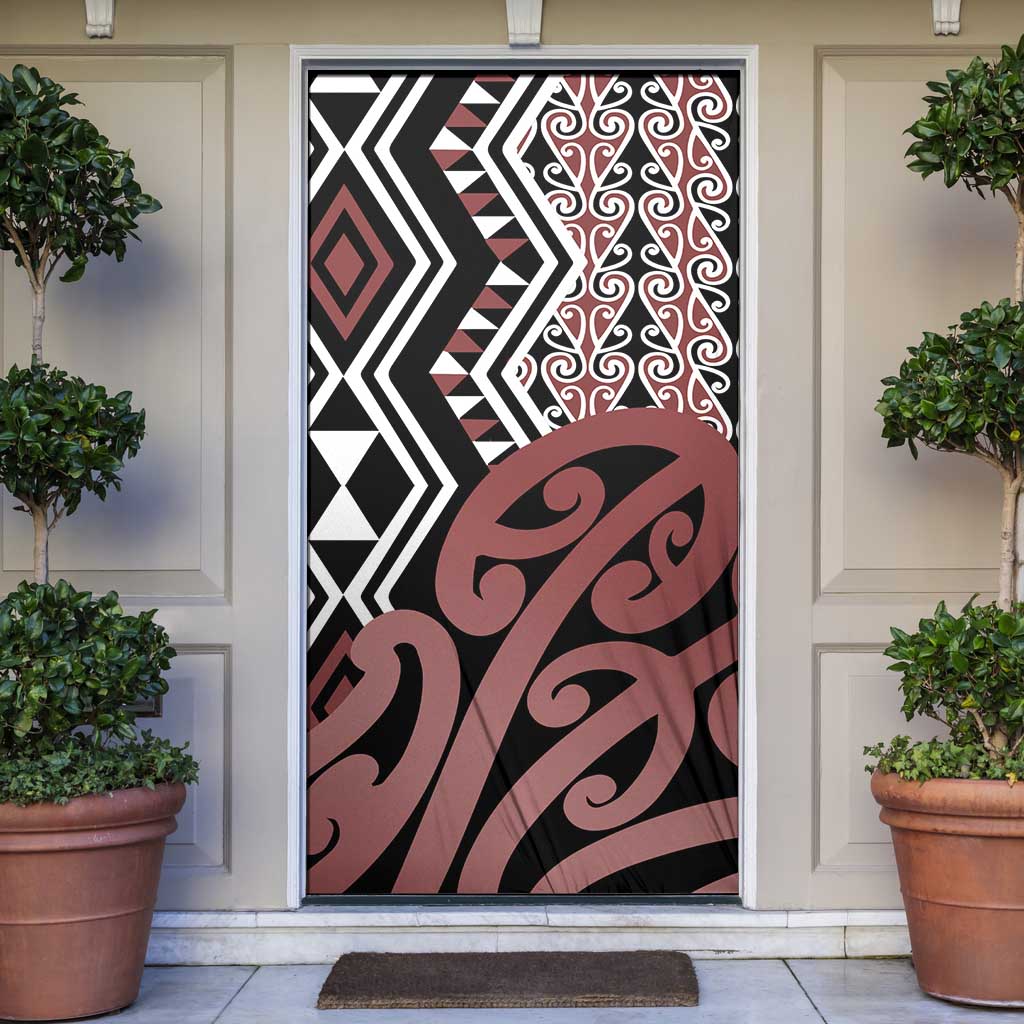 New Zealand Door Cover Aotearoa Kowhaiwhai Mix Taniko Art LT14 Brown - Polynesian Pride