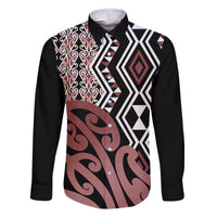 New Zealand Family Matching Tank Maxi Dress and Hawaiian Shirt Aotearoa Kowhaiwhai Mix Taniko Art LT14 Dad's Shirt - Long Sleeve Brown - Polynesian Pride