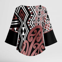 New Zealand Kimono Sleeve Blouse Aotearoa Kowhaiwhai Mix Taniko Art LT14 - Polynesian Pride