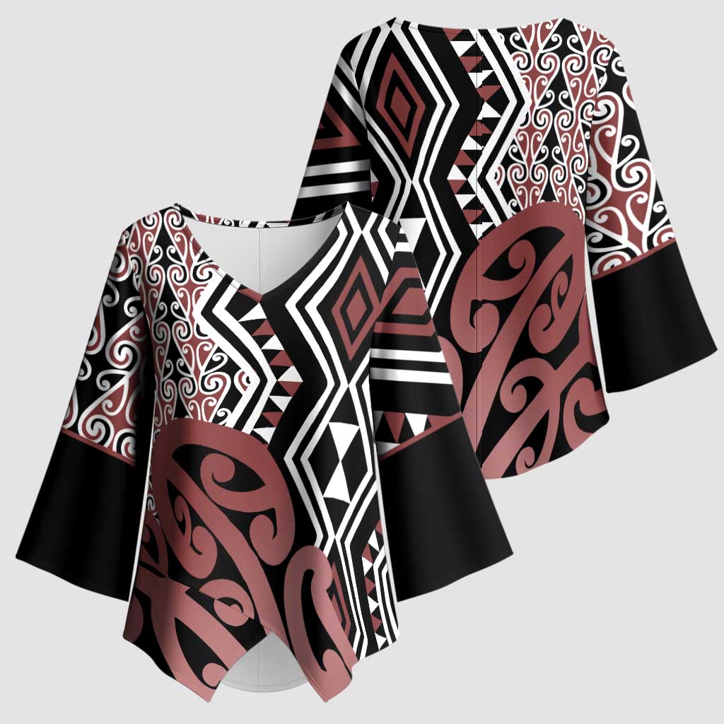 New Zealand Kimono Sleeve Blouse Aotearoa Kowhaiwhai Mix Taniko Art LT14 - Polynesian Pride