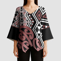 New Zealand Kimono Sleeve Blouse Aotearoa Kowhaiwhai Mix Taniko Art LT14 - Polynesian Pride