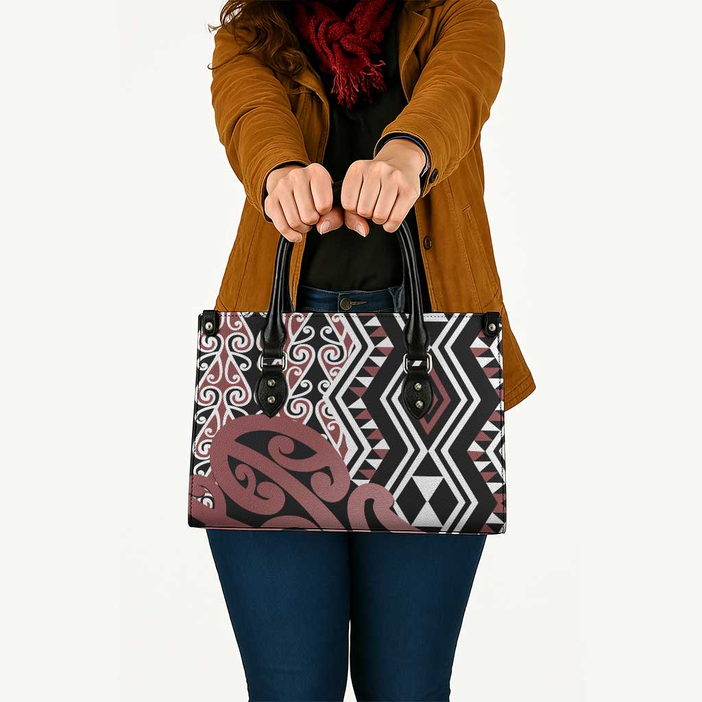 New Zealand Leather Bag Aotearoa Kowhaiwhai Mix Taniko Art - Polynesian Pride