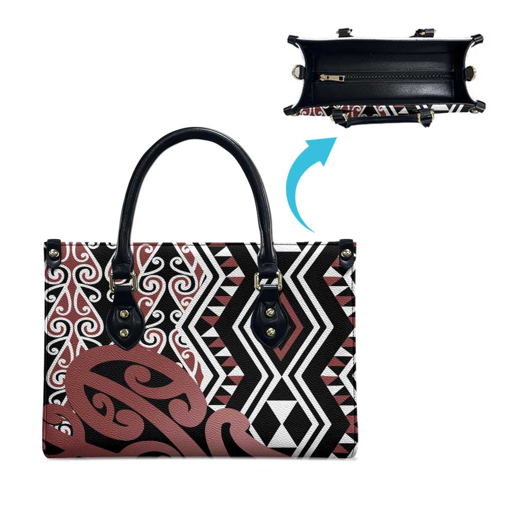 New Zealand Leather Bag Aotearoa Kowhaiwhai Mix Taniko Art - Polynesian Pride