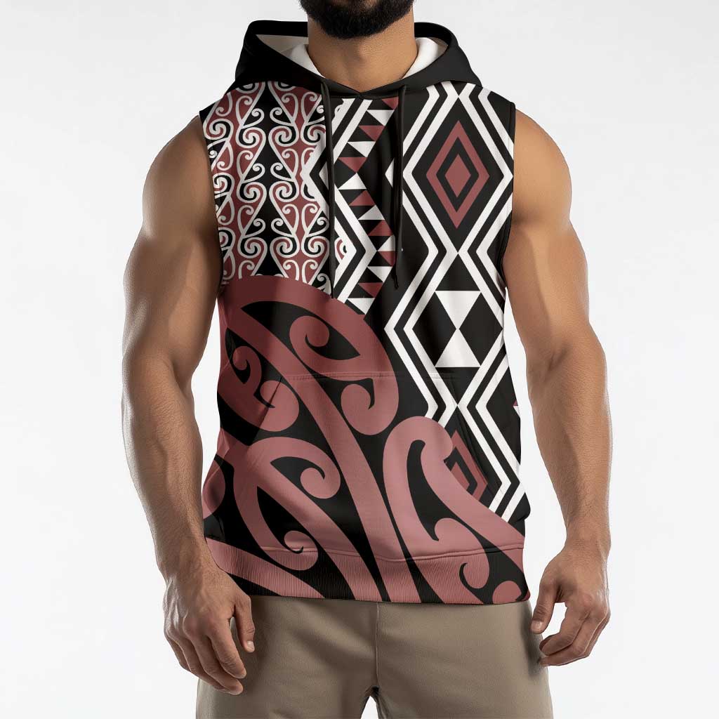 New Zealand Sleeveless Hoodie Aotearoa Kowhaiwhai Mix Taniko Art LT14 - Polynesian Pride