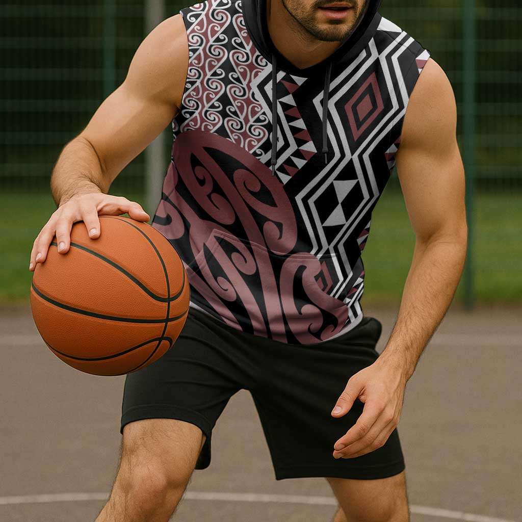 New Zealand Sleeveless Hoodie Aotearoa Kowhaiwhai Mix Taniko Art LT14 - Polynesian Pride