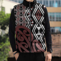 New Zealand Sleeveless Puffer Jacket Aotearoa Kowhaiwhai Mix Taniko Art - Polynesian Pride