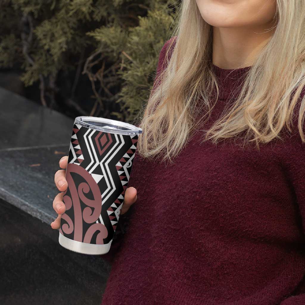 New Zealand Tumbler Cup Aotearoa Kowhaiwhai Mix Taniko Art - Brown LT14 - Polynesian Pride