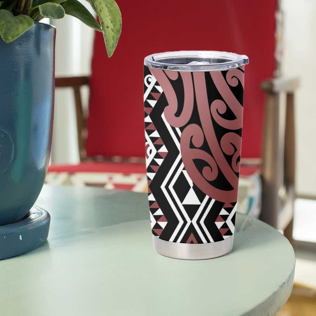 New Zealand Tumbler Cup Aotearoa Kowhaiwhai Mix Taniko Art - Brown LT14 - Polynesian Pride