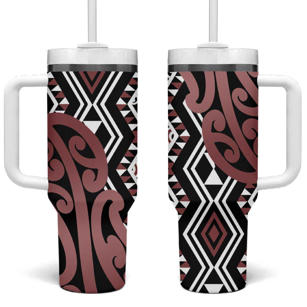 New Zealand Tumbler With Handle Aotearoa Kowhaiwhai Mix Taniko Art - Brown LT14 One Size: 40 oz Brown - Polynesian Pride