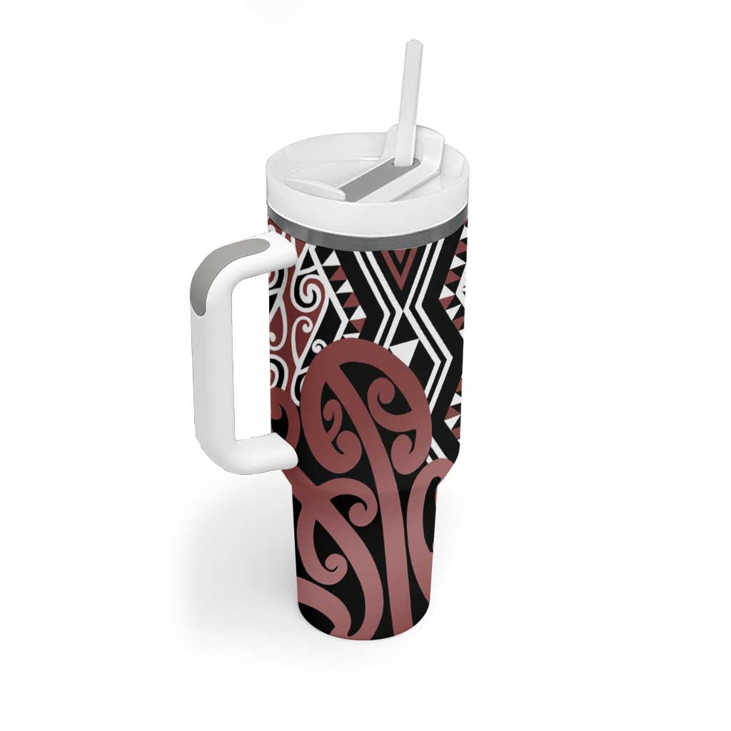 New Zealand Tumbler With Handle Aotearoa Kowhaiwhai Mix Taniko Art - Brown LT14 - Polynesian Pride