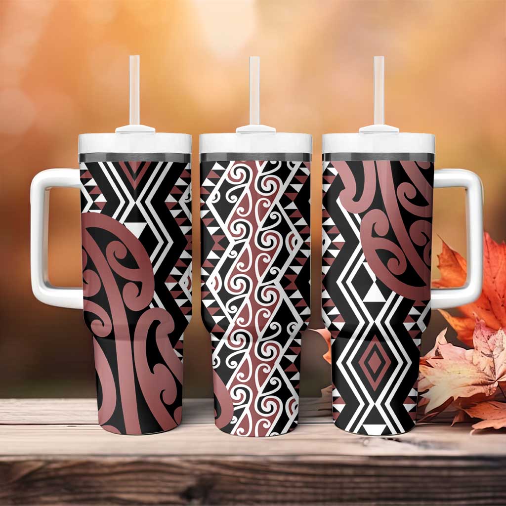 New Zealand Tumbler With Handle Aotearoa Kowhaiwhai Mix Taniko Art - Brown LT14 - Polynesian Pride