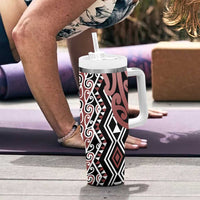 New Zealand Tumbler With Handle Aotearoa Kowhaiwhai Mix Taniko Art - Brown LT14 - Polynesian Pride