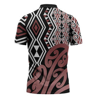 New Zealand Zipper Polo Shirt Aotearoa Kowhaiwhai Mix Taniko Art LT14 - Polynesian Pride