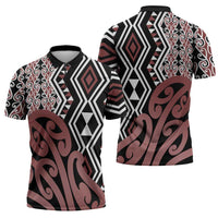 New Zealand Zipper Polo Shirt Aotearoa Kowhaiwhai Mix Taniko Art LT14 - Polynesian Pride