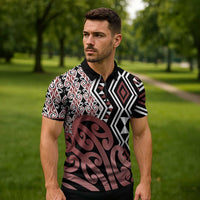 New Zealand Zipper Polo Shirt Aotearoa Kowhaiwhai Mix Taniko Art LT14 - Polynesian Pride