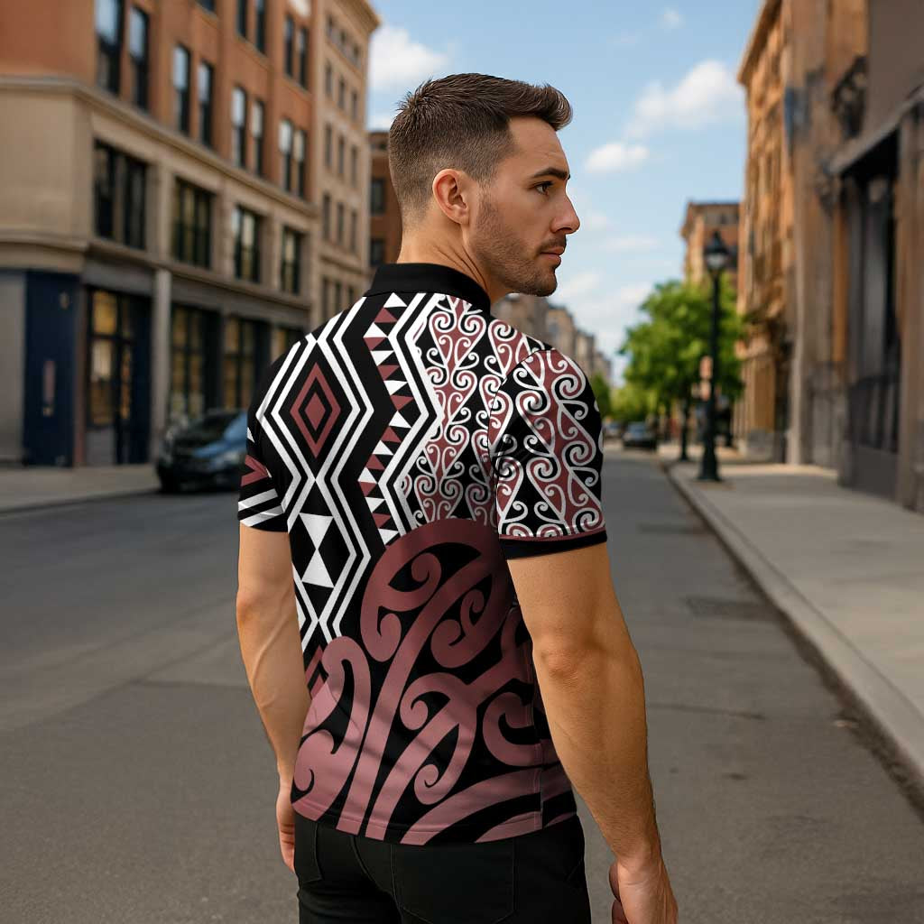 New Zealand Zipper Polo Shirt Aotearoa Kowhaiwhai Mix Taniko Art LT14 - Polynesian Pride