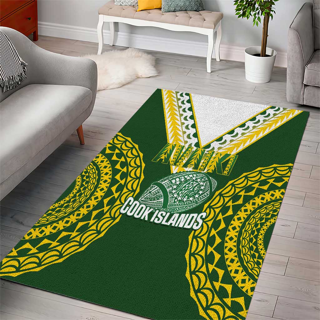 Avaiki Cook Islands Rugby Area Rug Kuki Airani Tatau Green LT14 - Polynesian Pride