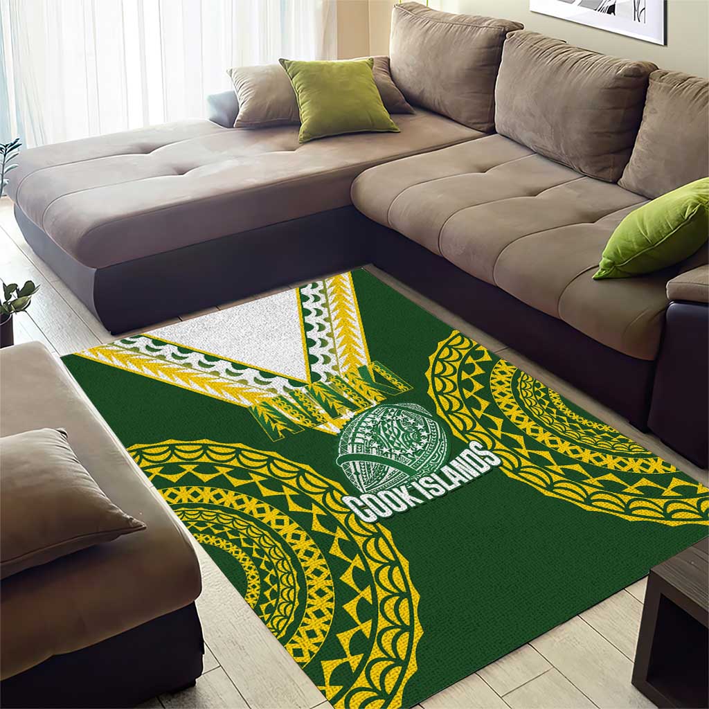 Avaiki Cook Islands Rugby Area Rug Kuki Airani Tatau Green LT14 - Polynesian Pride