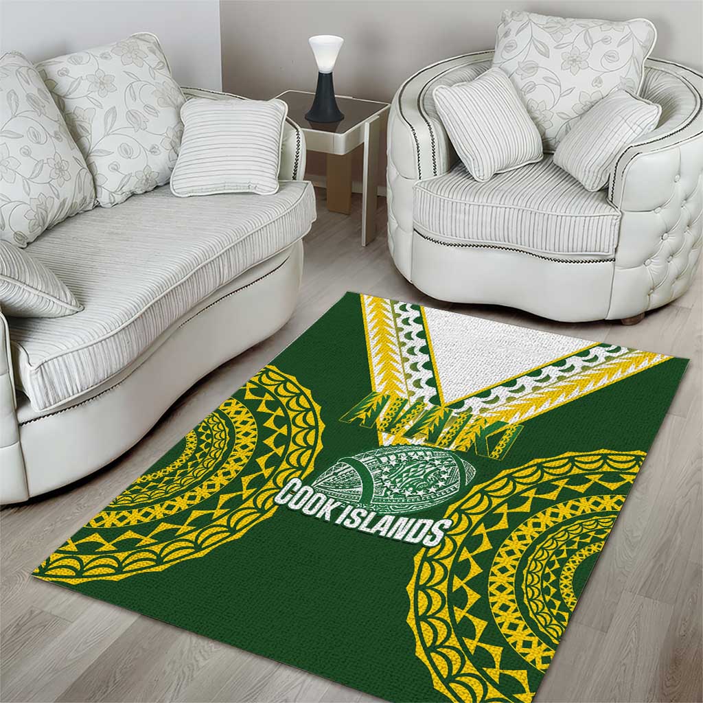 Avaiki Cook Islands Rugby Area Rug Kuki Airani Tatau Green LT14 - Polynesian Pride