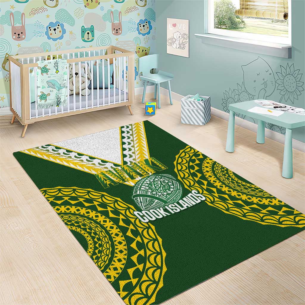 Avaiki Cook Islands Rugby Area Rug Kuki Airani Tatau Green LT14 - Polynesian Pride