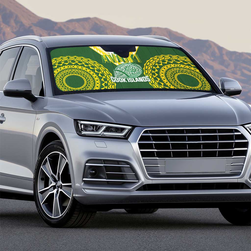 Avaiki Cook Islands Rugby Auto Sun Shade Kuki Airani Tatau Green - Polynesian Pride