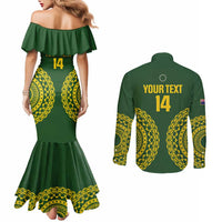 Custom Avaiki Cook Islands Rugby Couples Matching Mermaid Dress and Long Sleeve Button Shirt Kuki Airani Tatau Green LT14 - Polynesian Pride