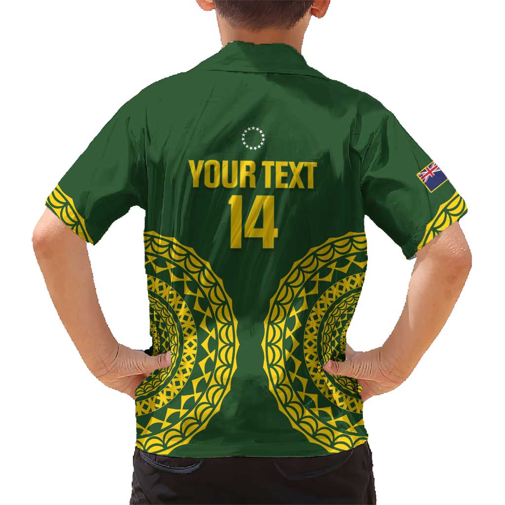 Custom Avaiki Cook Islands Rugby Family Matching Off Shoulder Short Dress and Hawaiian Shirt Kuki Airani Tatau Green LT14 - Polynesian Pride