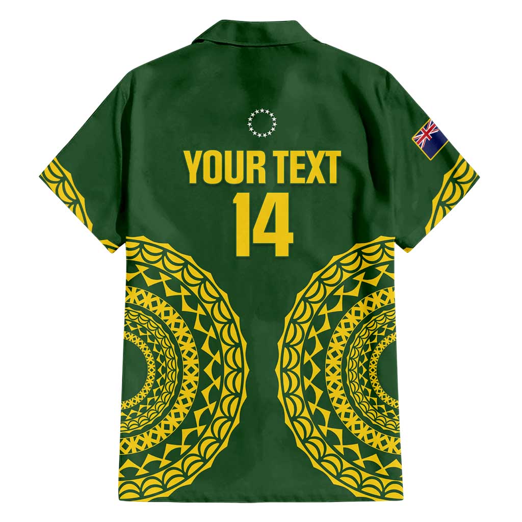 Custom Avaiki Cook Islands Rugby Family Matching Off Shoulder Short Dress and Hawaiian Shirt Kuki Airani Tatau Green LT14 - Polynesian Pride