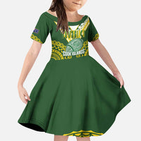 Custom Avaiki Cook Islands Rugby Family Matching Short Sleeve Bodycon Dress and Hawaiian Shirt Kuki Airani Tatau Green LT14 Daughter's Dress Green - Polynesian Pride
