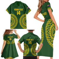 Custom Avaiki Cook Islands Rugby Family Matching Short Sleeve Bodycon Dress and Hawaiian Shirt Kuki Airani Tatau Green LT14 - Polynesian Pride