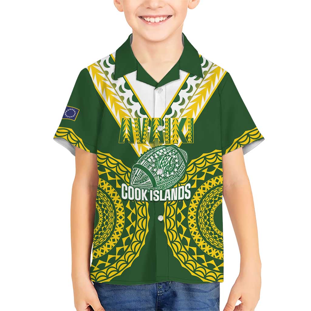 Custom Avaiki Cook Islands Rugby Kid Hawaiian Shirt Kuki Airani Tatau Green - Polynesian Pride