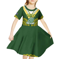 Custom Avaiki Cook Islands Rugby Kid Short Sleeve Dress Kuki Airani Tatau Green LT14 - Polynesian Pride