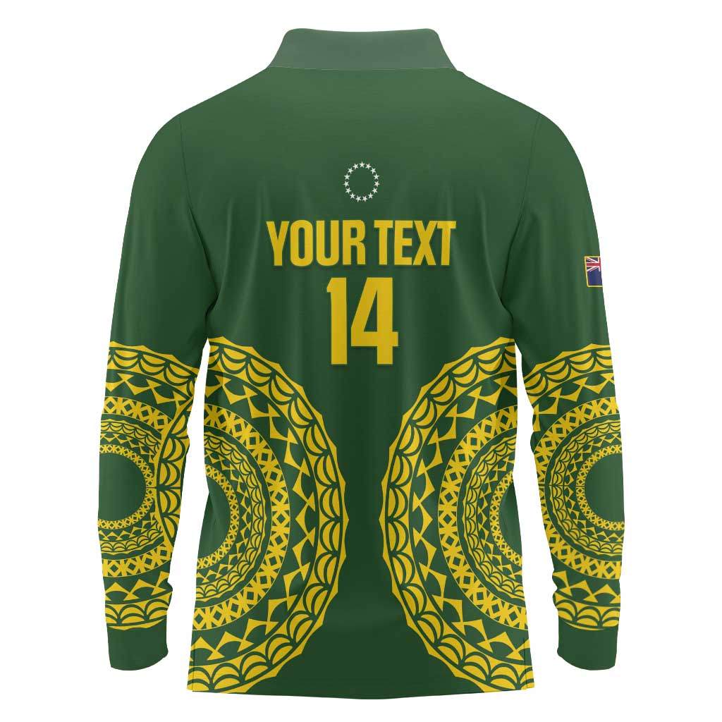 Custom Avaiki Cook Islands Rugby Long Sleeve Polo Shirt Kuki Airani Tatau Green LT14 - Polynesian Pride