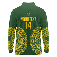 Custom Avaiki Cook Islands Rugby Long Sleeve Polo Shirt Kuki Airani Tatau Green LT14 - Polynesian Pride