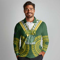 Custom Avaiki Cook Islands Rugby Long Sleeve Polo Shirt Kuki Airani Tatau Green LT14 - Polynesian Pride
