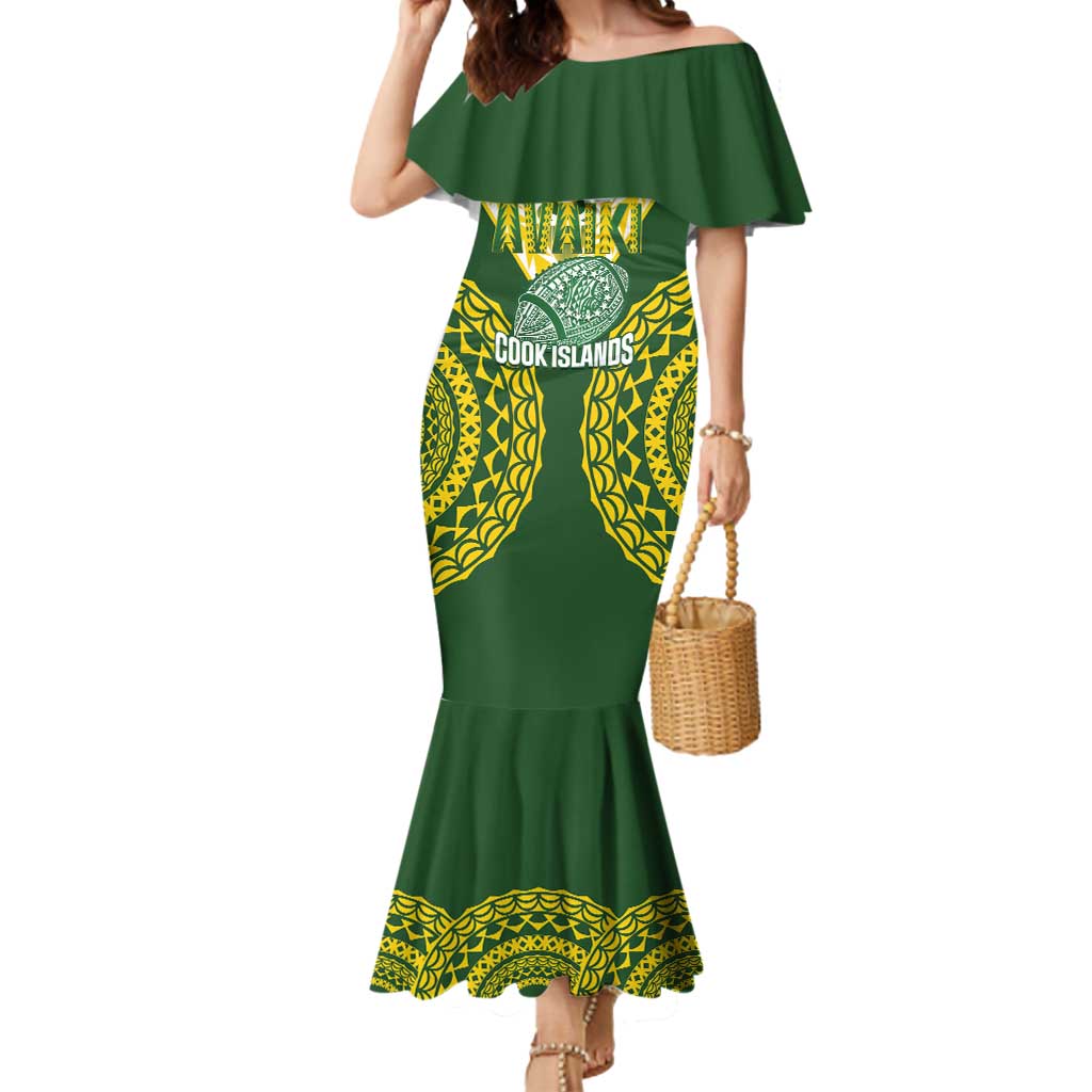 Custom Avaiki Cook Islands Rugby Mermaid Dress Kuki Airani Tatau Green LT14 Women Green - Polynesian Pride