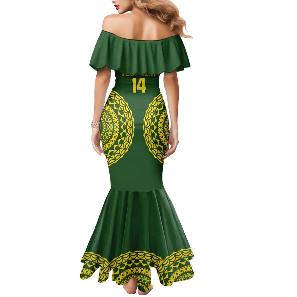 Custom Avaiki Cook Islands Rugby Mermaid Dress Kuki Airani Tatau Green LT14 - Polynesian Pride
