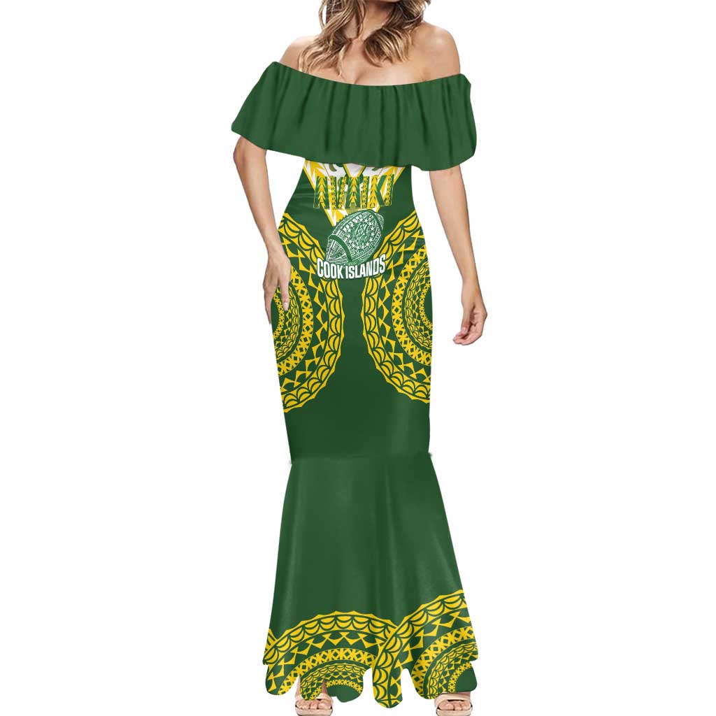 Custom Avaiki Cook Islands Rugby Mermaid Dress Kuki Airani Tatau Green LT14 - Polynesian Pride