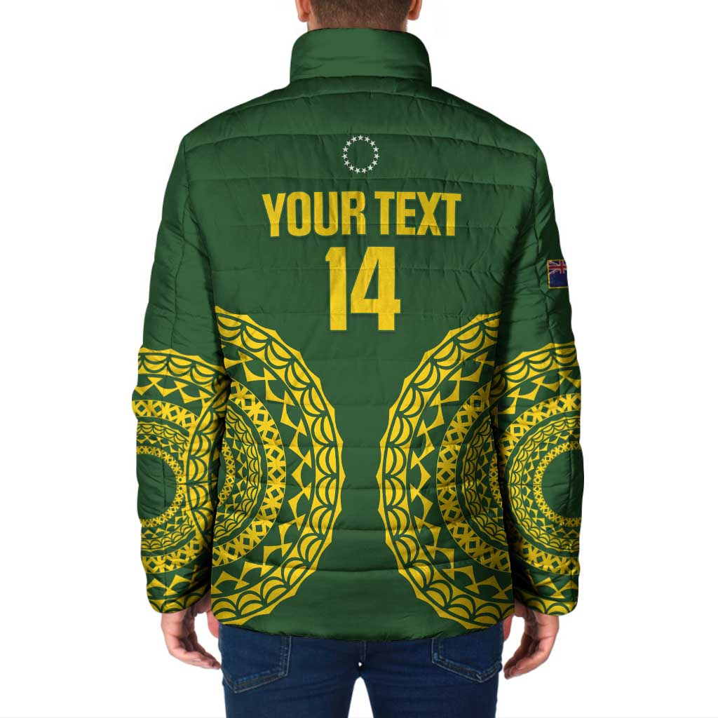 Custom Avaiki Cook Islands Rugby Padded Jacket Kuki Airani Tatau Green - Polynesian Pride