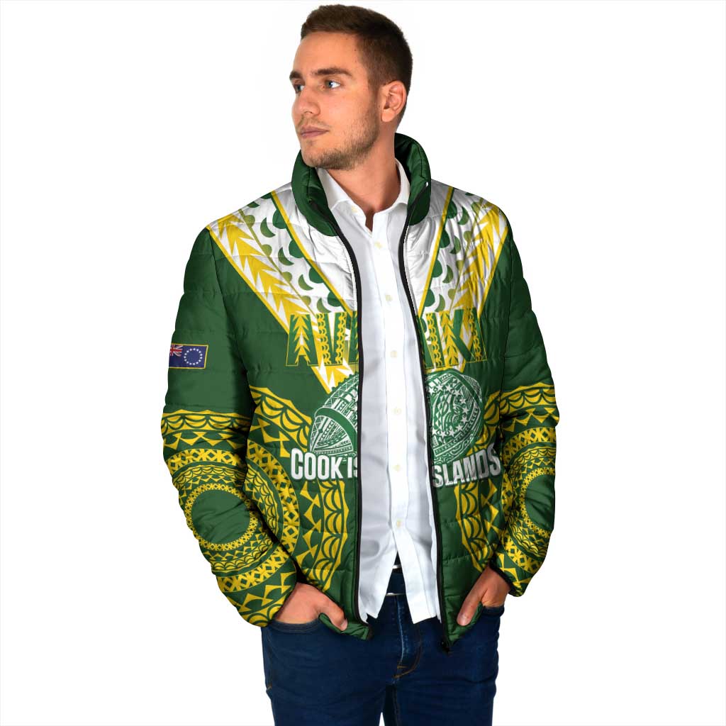 Custom Avaiki Cook Islands Rugby Padded Jacket Kuki Airani Tatau Green - Polynesian Pride