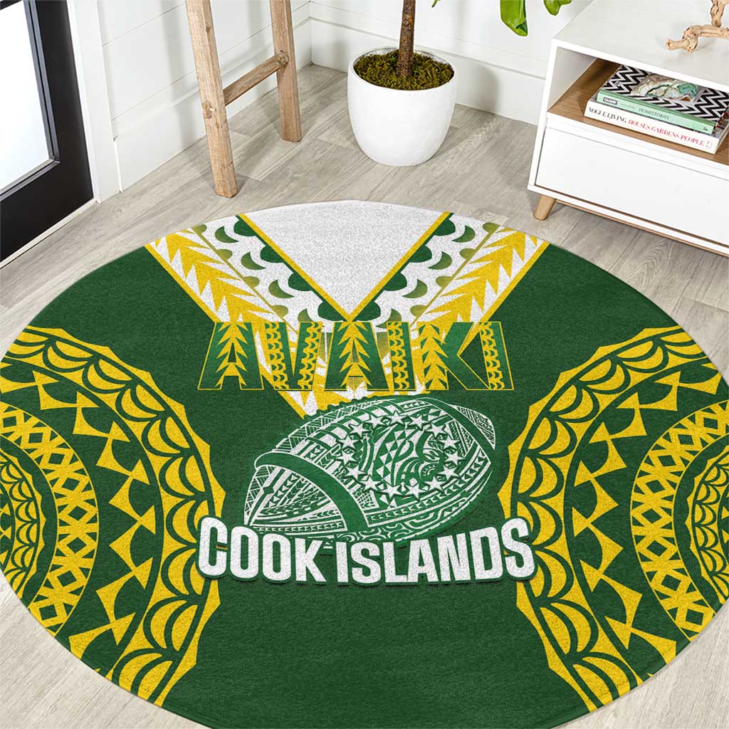 Avaiki Cook Islands Rugby Round Carpet Kuki Airani Tatau Green LT14 Green - Polynesian Pride