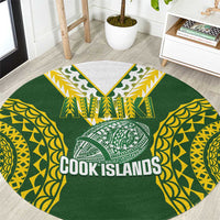Avaiki Cook Islands Rugby Round Carpet Kuki Airani Tatau Green LT14 Green - Polynesian Pride