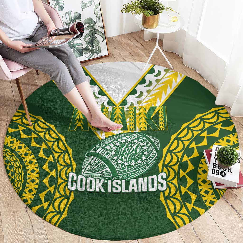 Avaiki Cook Islands Rugby Round Carpet Kuki Airani Tatau Green LT14 - Polynesian Pride